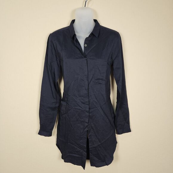 Tuckernuck Pomandere Silk Shirt Dress Medium Navy Minimal Shift Wool Womens 38 - Picture 15 of 15